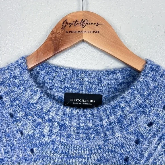 Scotch & Soda Alpaca Blend EUC Loose-Knit Puff Shoulder Heather Blue Sweater L - Picture 3 of 12